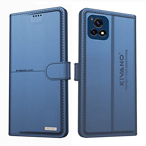Image of KIVANO Professional Series Wallet Case for Vivo Y72 5G | Luxurious Design | Handcrafted Unique | Premium | PU Leather Flip Cover | Card Slots | Kickstand | Magnetic Closure - Dark Blue