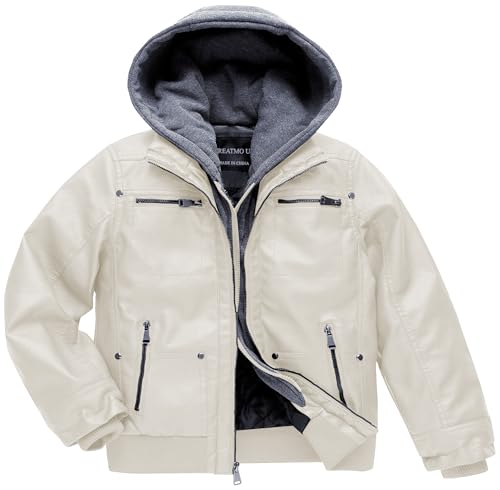 Image of Boy's Faux Leather Jacket Windproof Warm Winter Coat Kids Bomber Outerwear Waterproof PU Motorcycle Jacket