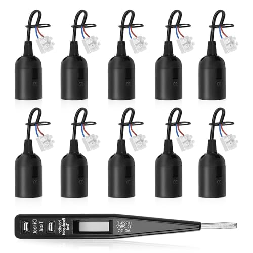 Riisoyu Portalamparas E27, 10PCS Casquillos para Bombillas con Cable Portalámparas Adaptador con Lápiz de Prueba E27 Vintage Portalámpara para Obra, Industrial y Decorativo