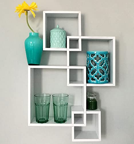 Image of Wooden Wall Shelves Set of 4 Floating Shelves for Home Kitchen Living Room & Office Decor Stylish Wall-Mounted Storage and Display Shelves (White)