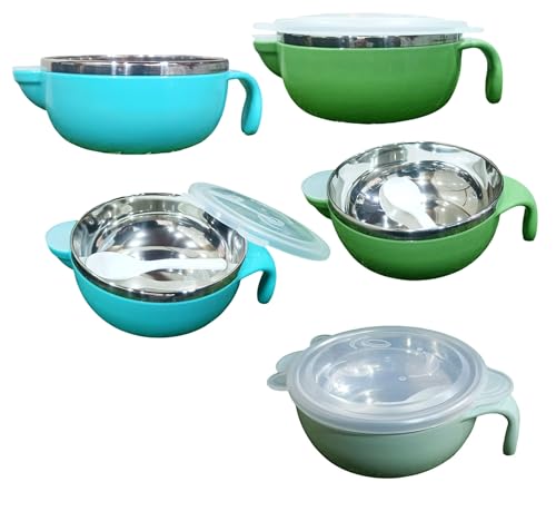 Image of Baby Stainless Steel 1 Bowl with 1 Spoon Set for Children,Baby Feeding Bowl,Stay Warm Bowl,BPA Free,Multicolor