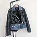 Veste En Cuir Femme,Tendance De La Mode Classique Automne Printemps Col Rabattu Denim Patchwork Col Ourlet Détachable Vêtements D'Extérieur En Cuir Moto Biker Veste, Confortable En Cuir Pu Faxu D