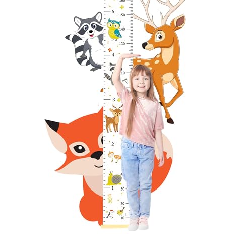 DOOLMIN Baby Height Growth Chart, Canvas Height Measuring Chart for Kids Child Toddler Boys Girls, 79\" x 7.9\" Hangable and Removable Waterproof Wood Ruler for Wall Room Nursery Décor (White Fox)
