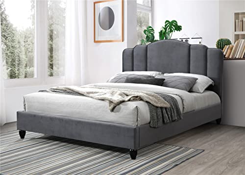 Marco de cama para muebles de dormitorio, marco de cama de tela de terciopelo de madera/metal con soporte de listones de madera, no necesita somier para dormitorio, sala de estar (cama Queen de