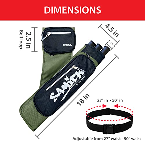 Samick Sports Archery Arrow Quiver For Arrows - Adjustable Waist Hanged Quiver With 3 Tubes For Archery Arrows, & Pockets For Archery Equipment And Arrow Case Right Handed Only (Right Handed, Green) #TOP2