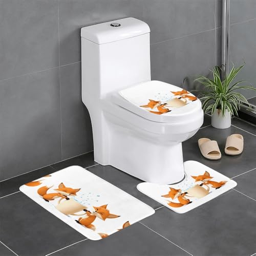 WHJSSF Little Fox Washing Cups Prints Anti-Slip Bathroom Rugs Set