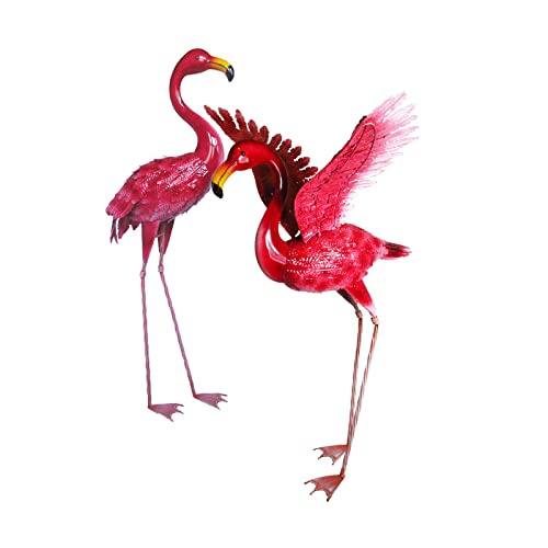 AuraHome Garden Haven® Elegant Metal Flamingo Pair Sculpture Large Pink Patio Garden Bird Decorative Sculpture Ornament Lawn