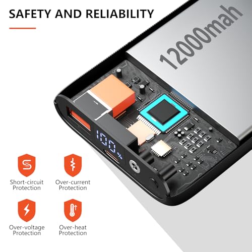 CANBORY 5V 2A/3A Battery Pack for Heated Vest Heated Jacket, 12000mAh Power Bank for Heated Apparel with LED Display with 7.4V DC Port
