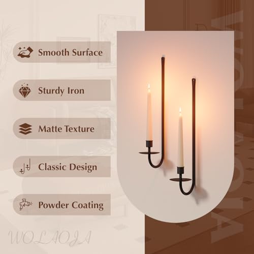 Metal Wall Candle Sconce Holder Set of 2 Wall Mount Candle Holder Pillar Holder Black Modern Wall Candle Sconces Hanging for Living Room Farmhouse Fireplace Wedding - Image 5