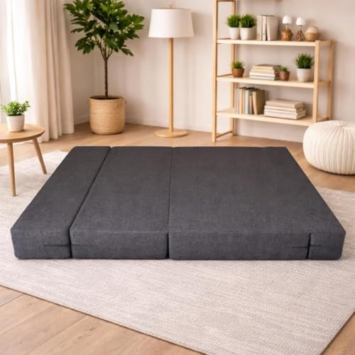 Image of Single Seater Foldable Sofa Cum Bed | 3x6 Feet Jute Fabric Sofa Bed with Washable Cover | Ideal for Home & Office Guests| Grey.