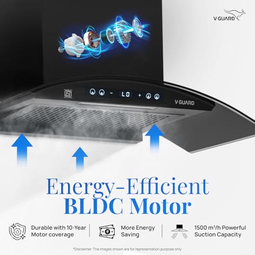 Image of V-Guard BLDC Chimney for Kitchen 90 cm | 1500 m /h Suction | Lower Noise Operation | Free Installation Kit | Heat Auto Clean | Gesture Control with Touch Panel | V-Guard BX 90