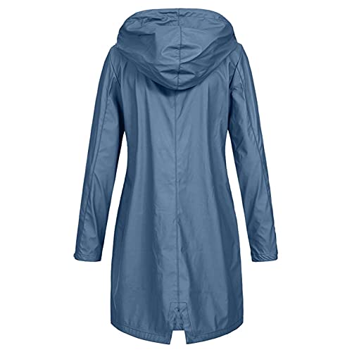 Casaco de chuva à prova de vento longo com capuz para mulheres, sobretudo corta-vento com capuz sóli