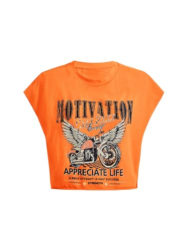 Orange Cropped T-Shirt with Rhinestone Graphic