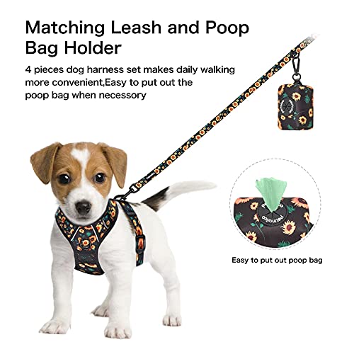 Petmolico No Pull Dog Harness Set, 2 Leash Attchment Easy Control Handle Reflective Vest Dog Harness Medium Breed, Medium Dogs Harness And Leash Set With Poop Bag Holder, Medium Sunflower #TOP4