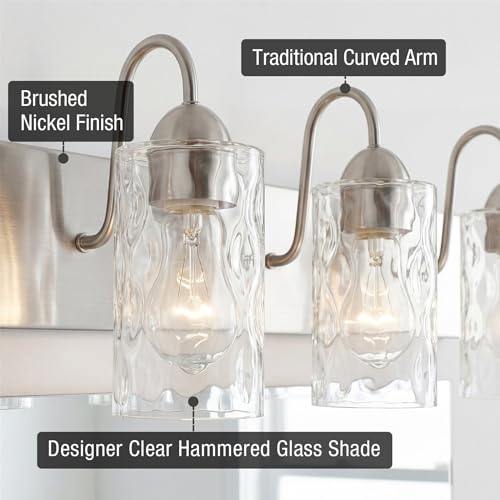 Image of Kira Home Armada II 48 inch 6-Light Modern Over Mirror Vanity /Bathroom Light, Hammered Glass Shades, Traditional Curved Arms, Brushed Nickel Finish, Pack of 2