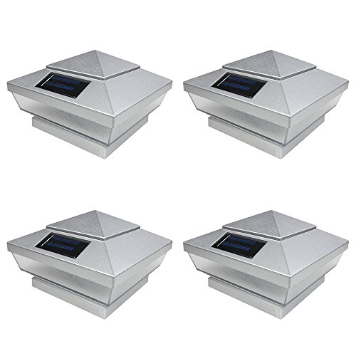Iglow 4 Pack Silver Outdoor Garden 4 X 4 Solar 5-Led Post Deck Cap Square Fence Light Landscape Lamp Lawn Pvc Vinyl Wood #TOP3