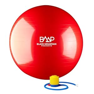 Black Mountain Products Exercise Stability Yoga Ball, Foot Pump, Ball Plug, Plug Puller, 2000 Lbs Static Weight Capacity Antiburst