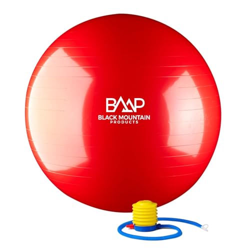Black Mountain Products 65cm Red Gym Ball 2000lbs Static Strength Exercise Stability Ball with Pump by Black Mountain Products - Used condition - CA$9.68