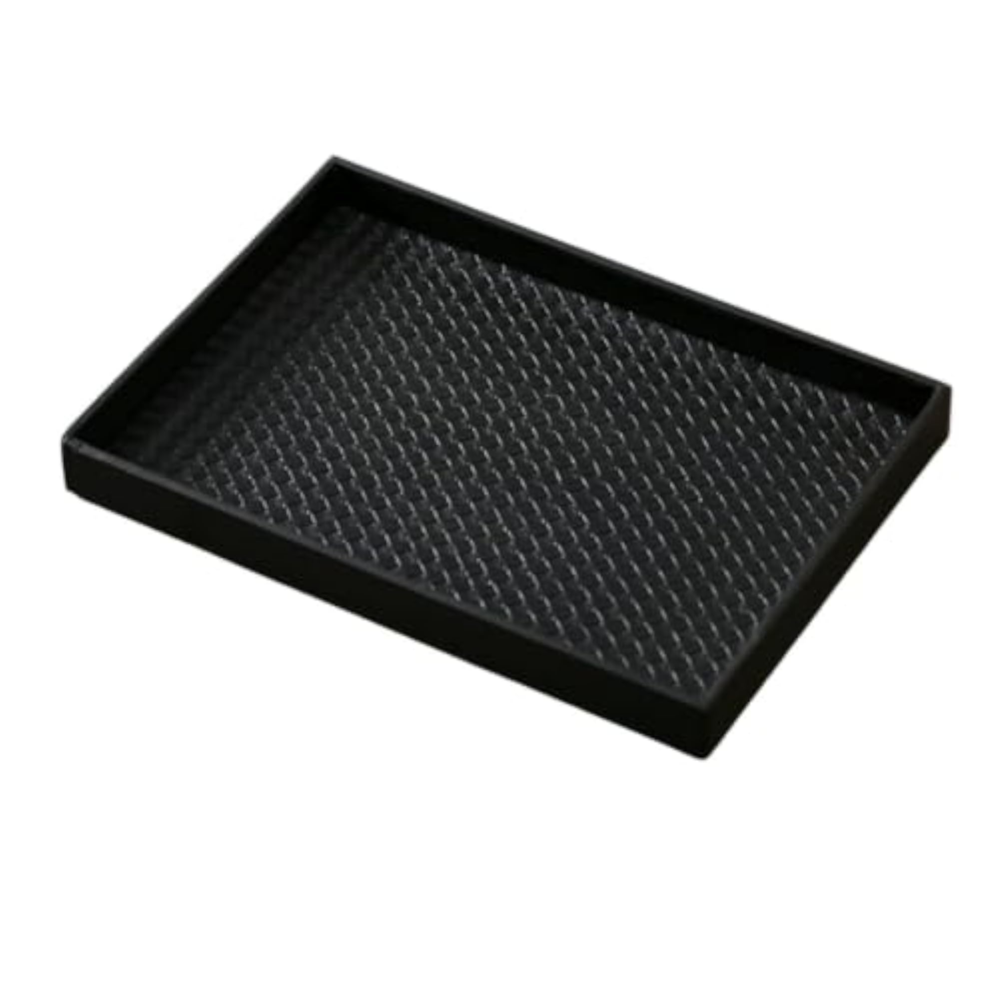 Leather-Look Decorative Tray with Woven Pattern, Black