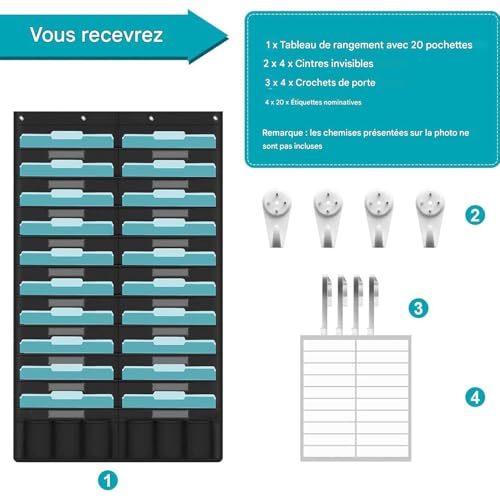 Porte-dossiers mural avec 20 poches pour tri de document et facture