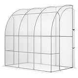 Outsunny 7' x 4' x 7' Outdoor Lean to Greenhouse, Walk-in Green House Plant Nursery with Roll-up Window, PE Cover, White