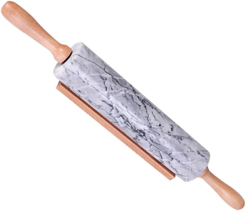 Hemoton Marble Rolling Pin Wooden Handle Non-stick Dough Roller for Baking Pastries Cookies and Pizza Tool for Home Bakers