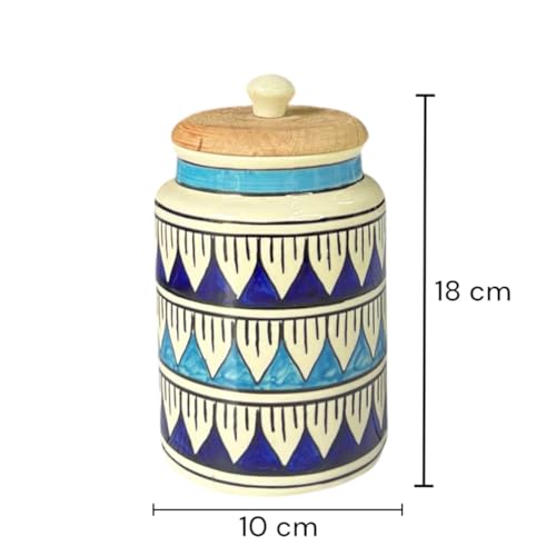 Image of Airtight Ceramic Jars (Pack of 2) - 900ml Each - Wooden Lid - Kitchen Containers for Sugar, Tea, Salt, Pickles, Pulses & More
