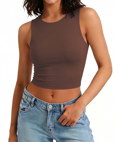 Image of Avidlove Crop Tops for Women Crew Neck Basic Tank Sexy Double Lined Seamless Crop Going Out Summer Tops