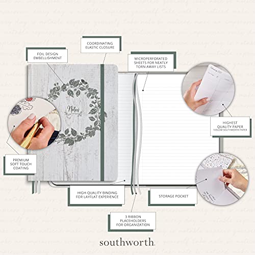 Southworth Premium Journal, 5.5” X 8.25”, Sage Cheetah Design, Premium 28Lb/105Gsm Paper, Perforated Sheets And Page Corners, 3 Ribbon Placeholders, 80 Ruled Sheets/160 Ruled Pages (91929) #TOP3