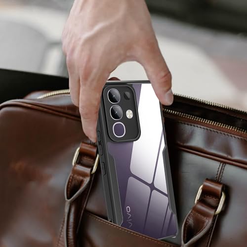 Image of A rtistque Clear Hard Transparent Back Case Cover for Vivo T4x 5G / iQoo Z10x 5G | Stylish Ring Holder & Inbuilt Stand | Shockproof TPU Protective Design | 360 Degree | Vivo T4x 5G Back Cover - Black