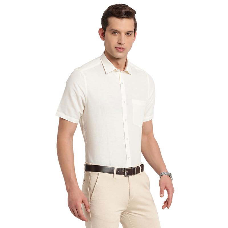 Image of Turtle Men Cotton Linen Slim Fit Solid Formal Shirt