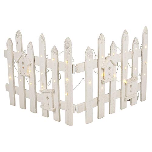 URBNLIVING Soporte para falda de árbol de Navidad, valla de nieve de madera rústica, 30 luces LED (blanco, 1)