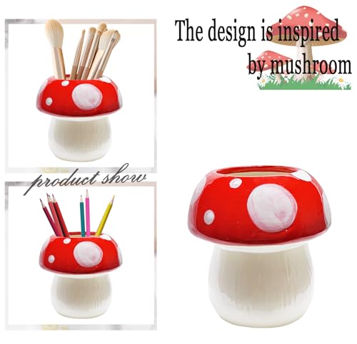 MaoYaMao Suporte de caneta de cogumelo para mesa, lindo porta-lápis, acessórios de mesa, copo de cer