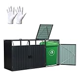 Outdoor Garbage Bin Storage Shed, Steel Trash Can Storage with Lockable Doors & Lids for 3 Trash Cans, Metal Garbage Can Hider for Outside Garden Yard Backyard Patio (3 Trash Can+Black)