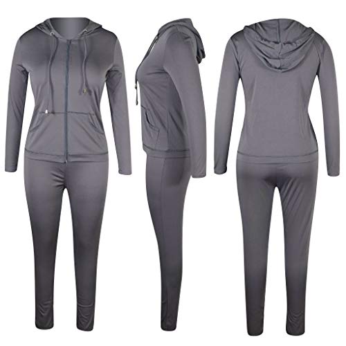 Womens Tracksuit Set - Two Piece Outfits Zip Up Crop Top + Skinny Long Pants Sweatsuits Jogging Suits Jumpsuits Small Grey - Thumbnail 4
