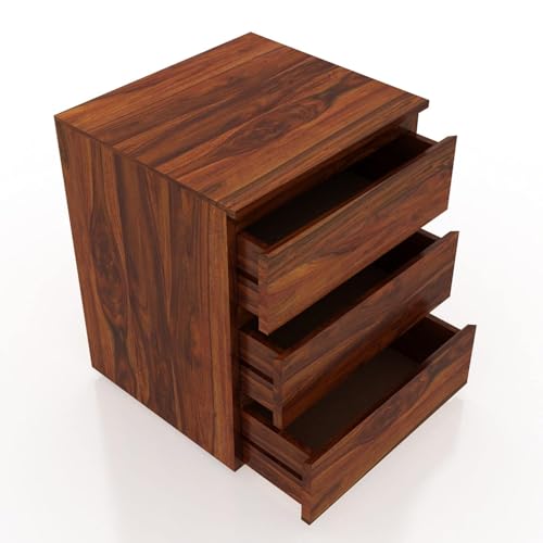 Image of Space Galaxy Sheesham Wood Bedside Table for Bedroom | Wooden Bed Side Nightstand Lamp Table with 3 Drawers Storage for Home & Hotels | Dummy