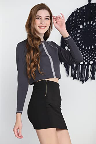 Image of Leriya Fashion Long Sleeve Crop Top Cropped Sweatshirt for Women with Thumb Hole Western Top