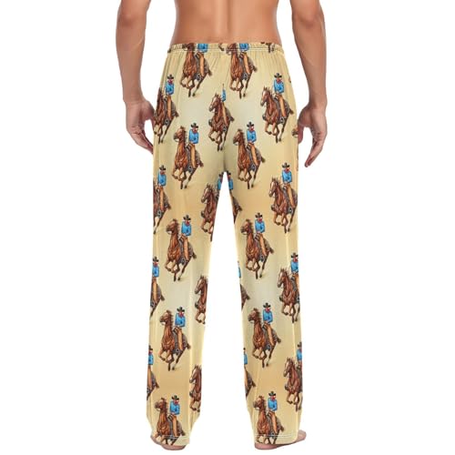 Northwest Desert Cowboy Riding Horse Men's Pajama Pants Soft Lounge Lightweight with Drawstring and Pockets2