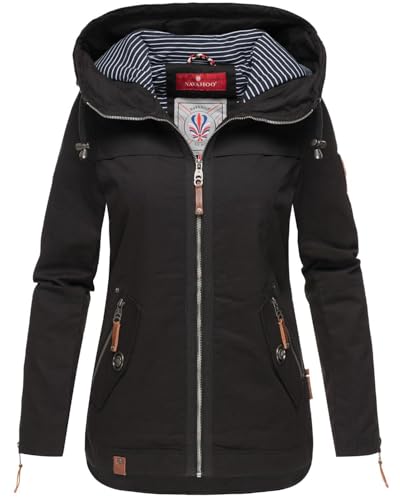 Navahoo B692 Damska kurtka przejściowa, parka wiosenna, płaszcz z kapturem, czarny, M