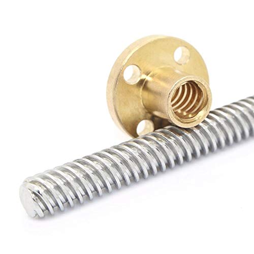 Lysee 3D Printer Parts & Accessories - 500mm T8 Lead Screw and Brass Nut (Acme Thread, 2mm Pitch, 4 Starts, 8mm Lead) for 3D Printer Z Axis - (Color: Silver)
