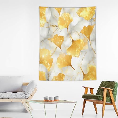 Tapiz colgante vertical de ginkgo, decoración de pared estética efecto mármol 3