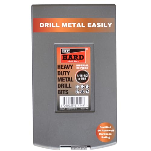 Cobalt Drill Set for Metal by TTP HARD drills | 29 Piece Drill bit Set 1/16” - 1/2” x 1/64” | Added Cobalt for Drilling Harder Metals |Easy to use & Long Life | Easily Drill Chrome, Stainless Steel