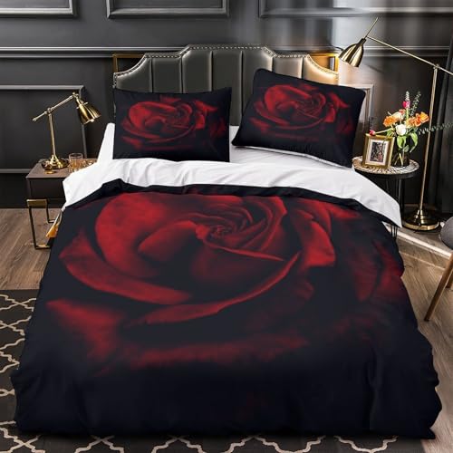 Parure de lit rose rouge en microfibre 135x200cm pour lit simple - 2