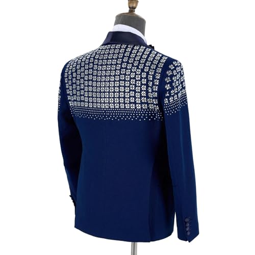 Men's RoyalBlue Tuxedo with White Rhinestones Slim Fit Shawl Lapel Blazer Jackets for Wedding,Party,Prom3