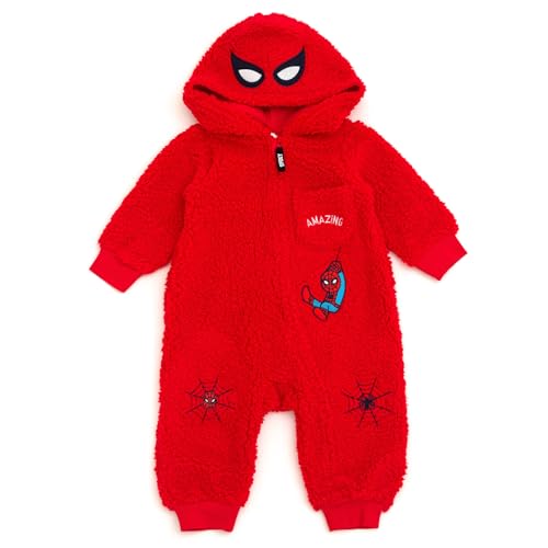 Image of Marvel Avengers Spider-Man Baby Cozy Sherpa Zip Up Cosplay Coverall Newborn to Infant Sizes (Newborn - 24 Months)