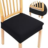 smiry Stretch Jacquard Chair Seat Covers, Removable Washable Anti-Dust Chair Seat Protector Slipcovers for Dining Room, No Rear Covers - Set of 4, Black