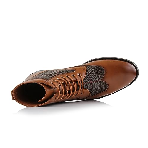 Ferro Aldo Gideon Men's Wingtip Boot | Mixed-Media Plaid & Vegan Leather Ankle Boot | MFA806087 | in Cognac Brown & Plaid, Size 8 - Thumbnail 5