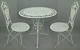 Maße: Tisch Ø ca. 60 cm. Höhe ca. 70 cm. ,Stuhl Sitzfläche Ø ca. 38 cm. Höhe gesamt ca. 90 cm. Sitzhöhe ca. 46 cm.