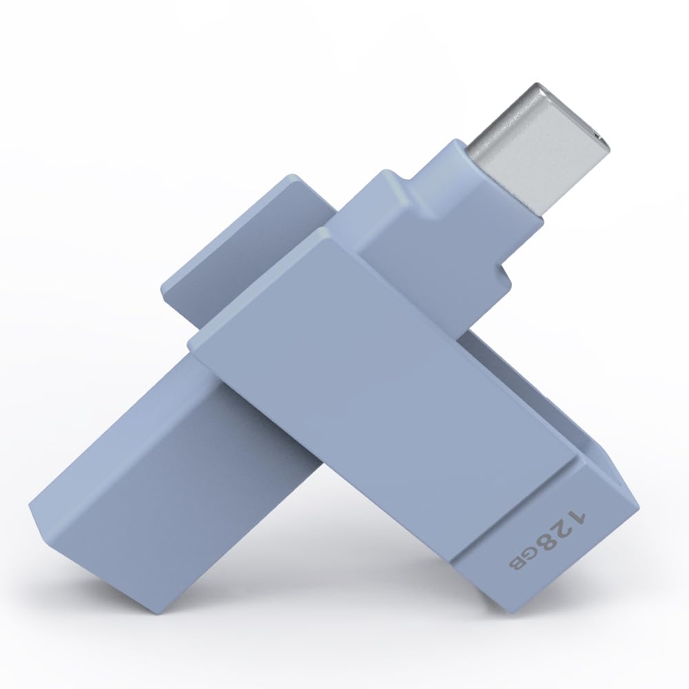 PiodataApple MFi Certified Morandi Blue iXflash 128 GB Backup Flash Drive 2-in-1 USB for iPhone, iPad, and Computer, USB Type A & USB Type C, iPhone USB Storage Flash Drive, Photo Stick for iPhone