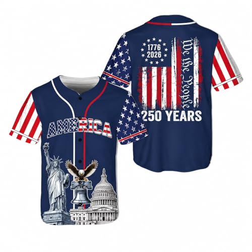 Anniversary 250 Baseball Jersey, 1776-2026 Patriotic Jersey, We The People Eagle Statue of Liberty 4th of July Jersey miniatura 1